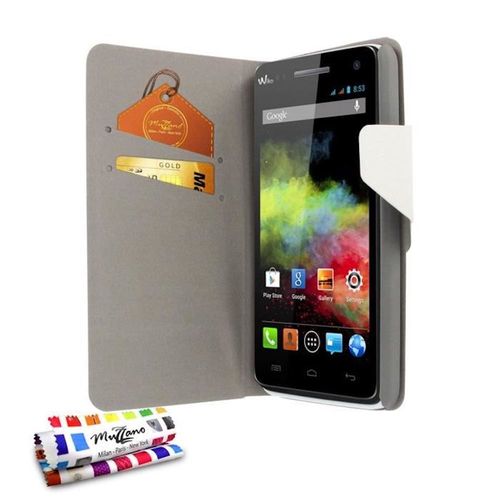 Etui A Rabat Folio Wiko Rainbow Blanc Cuir Simili (Pu)
