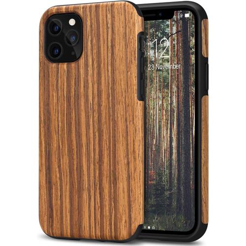 Coque Iphone 11 Pro Max Etui De Protection En Bois Et Tpu Compatible Avec Iphone 11 Pro Max (Bois De Santal Rouge)