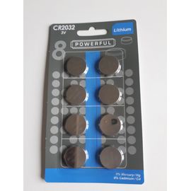 Lot de 8 piles boutons lithium CR2032 3V Powerful