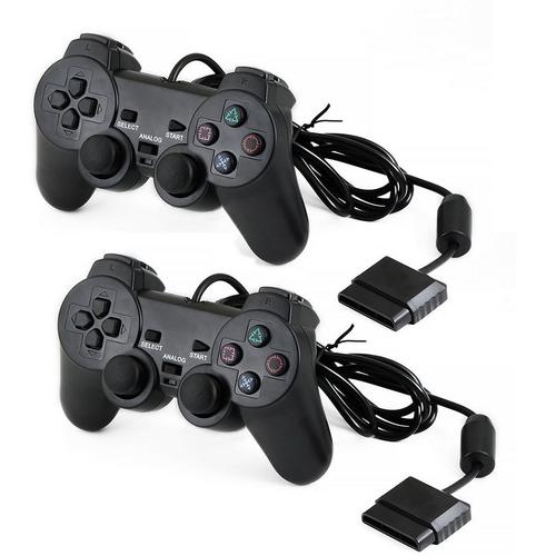 2pcs Manette Dual Shock Contrôleur Compatible Pour Playstation 2 / Ps2 Noire