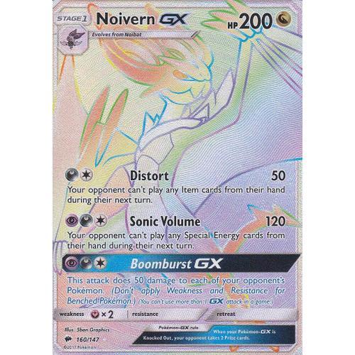 Carte Pokemon - Noivern Gx ( Bruyverne Gx ) - 160/147 - Secrete Rare - Soleil Et Lune 3 - Ombres Ardentes - Version Anglaise -