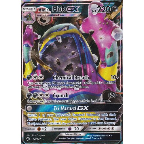 Carte Pokemon - Alolan Muk Gx ( Grotadmorv D'alolan Gx ) - 84/147 - Ultra Rare - Soleil Et Lune 3 - Ombres Ardentes - Version Anglaise -