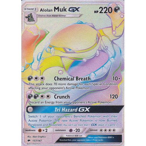 Carte Pokemon - Alolan Muk Gx ( Grotadmorv D'alolan Gx ) - 157/147 - Secrete Rare - Soleil Et Lune 3 - Ombres Ardentes - Version Anglaise -