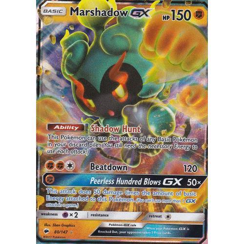 Carte Pokemon - Marshadow Gx - 80/147 - Ultra Rare - Soleil Et Lune 3 - Ombres Ardentes - Version Anglaise -