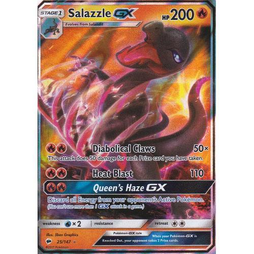 Carte Pokemon - Salazzle Gx ( Malamandre Gx ) - 25/147 - Ultra Rare - Soleil Et Lune 3 - Ombres Ardentes - Version Anglaise -