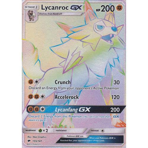 Carte Pokemon - Lycanroc Gx ( Lougaroc Gx ) - 155/147 - Secrete Rare - Soleil Et Lune 3 -Ombres Ardentes - Version Anglaise -