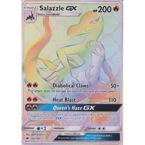 Carte Pokemon - Salazzle Gx ( Malamandre Gx ) - 151/147 - Secrete Rare - Soleil Et Lune 3 - Ombres Ardentes - Version Anglaise -