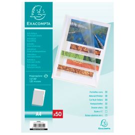 Exacompta Sachet De 50 Pochettes Coins A4 Pp 0,12 Mm Transparent Grainé