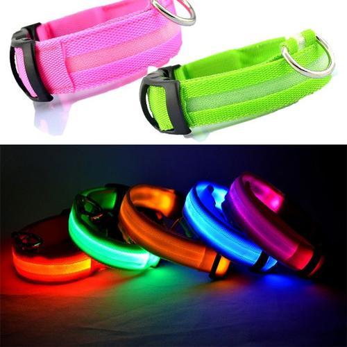 Collier Clignotant À Led Rose Lumineux Ajustable Pour La Sécurité Chien - Taille L ( 45-52 Cm )