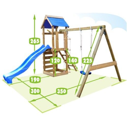 Aire De Jeux Wickey Freeflyer Portique En Bois Avec Balançoire, Toboggan Et Bac À Sable