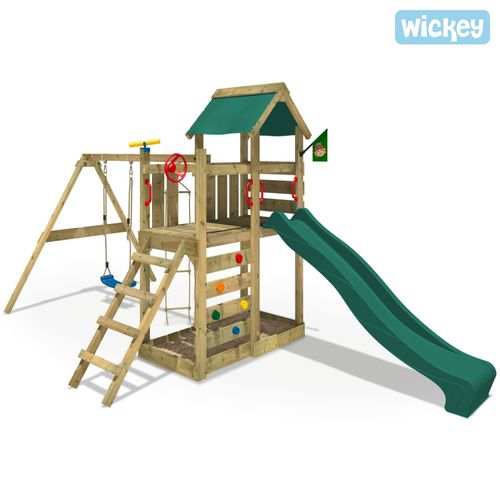 Aire De Jeux Wickey Multiflyer Portique En Bois Avec Balançoire, Toboggan Et Bac À Sable