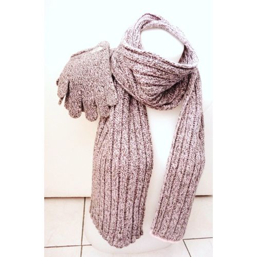 Écharpe Et Gants Adidas Gris Chiné Bordés Rose