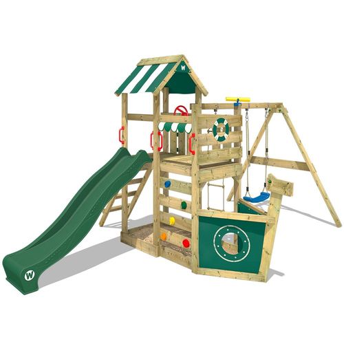 Aire De Jeux Wickey Seaflyer Portique En Bois Avec Balançoire, Toboggan Et Bac À Sable