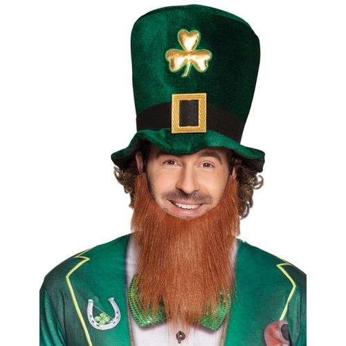 Chapeau Haut De Forme Trèfle Doré Adulte Avec Barbe Saint Patrick Taille Unique
