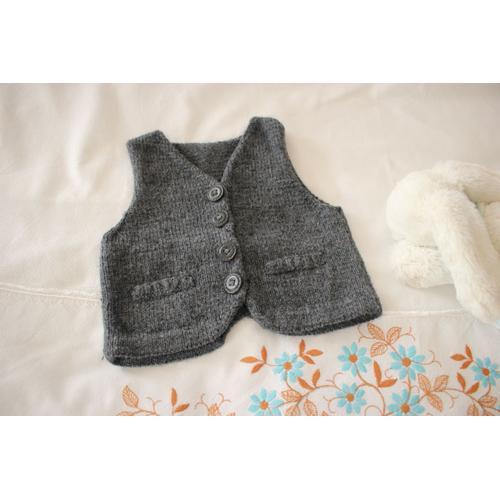 Gilet De Ceremonie Bebe Garcon Tricote Fait Main Gris Rakuten