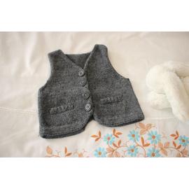 Gilet De Ceremonie Bebe Garcon Tricote Fait Main Gris Rakuten