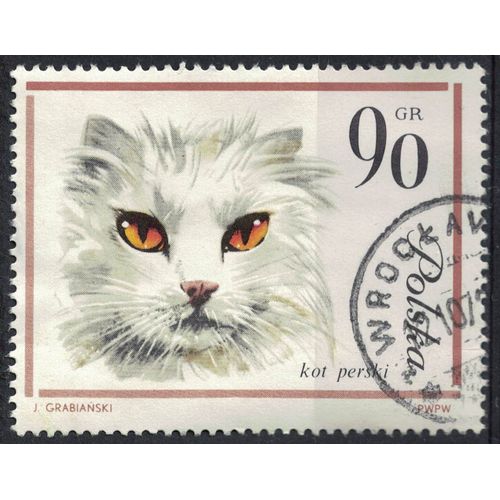Pologne 1964 Oblitéré Used Animal Persian Cat Chat Persan Su