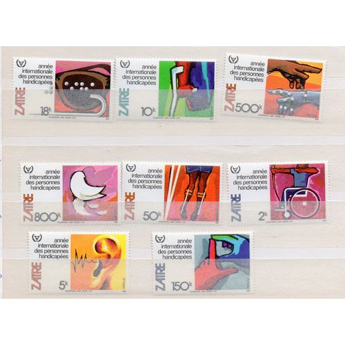 Zaïre- Lot De 8 Timbres Neufs- Année Internationale Des Personnes Handicapées
