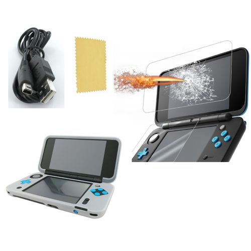 Pack 3 En 1 Nintendo New 2ds Xl : Housse Silicone Blanc - Chargeur Usb - Protection Écran Verre Trempé