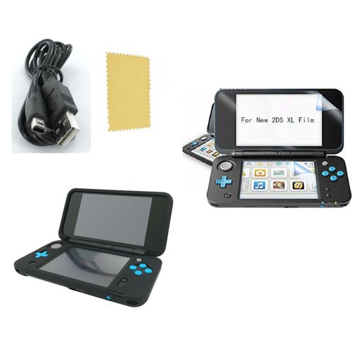 Pack 3 En 1 Nintendo New 2ds Xl : Housse Silicone Noir - Chargeur Usb - Film De Protection Écran