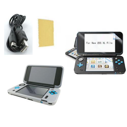 Pack 3 En 1 Nintendo New 2ds Xl : Housse Silicone Blanc - Chargeur Usb - Film De Protection Écran