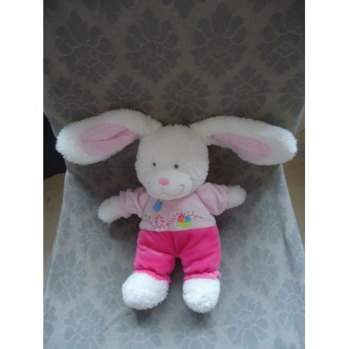 Lapin Blanc Doudou En Peluche Rose 26 Cm Tex Baby