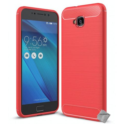 Housse Etui Coque Silicone Gel Carbone Pour Asus Zenfone Live Plus Zb553kl + Verre Trempe - Rouge