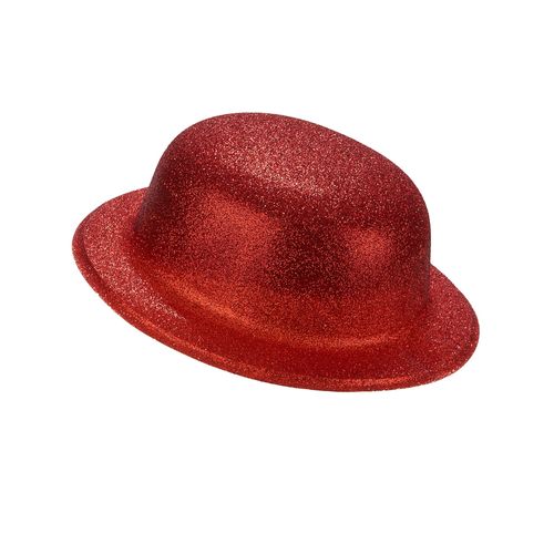Chapeau Melon Plastique Pailleté Rouge Adulte