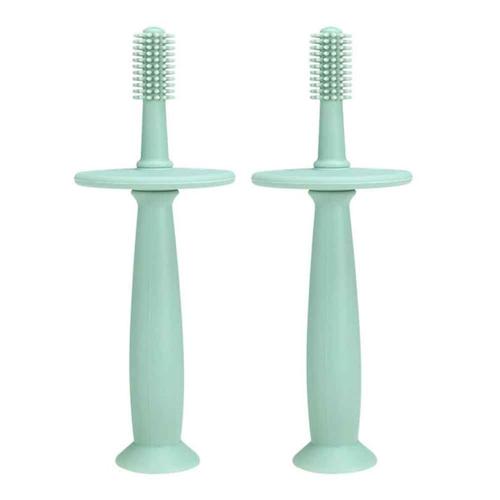 Lot De 2 - Brosses À Dents Bébé En Silicone Avec Base Ventouse, Vert Klb