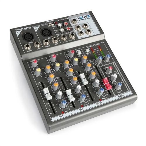 Vonyx VMM-K402 Table de mixage à  4 canaux Lecteur USB AUX-IN + 48V Alimentation