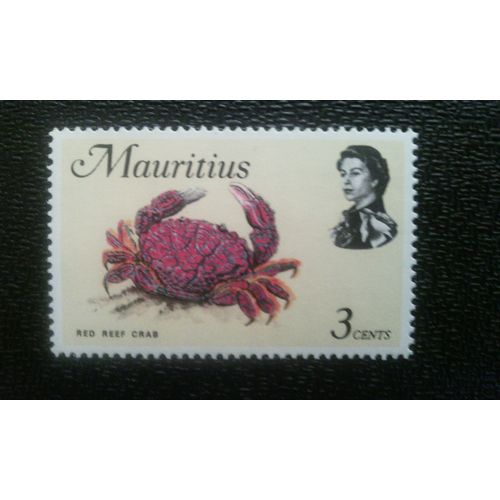 Timbre Mauritius ( Yt 330 ) 1969 Crabe De Récif Rouge (Zoozymus Aeneus)