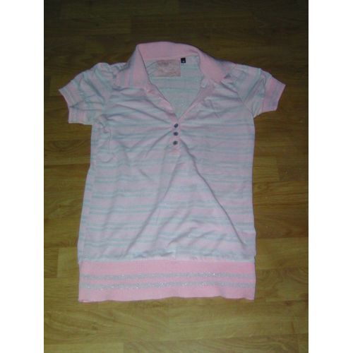 Polo Rose Et Lignes Gris Argenté Taille 38 Tbe