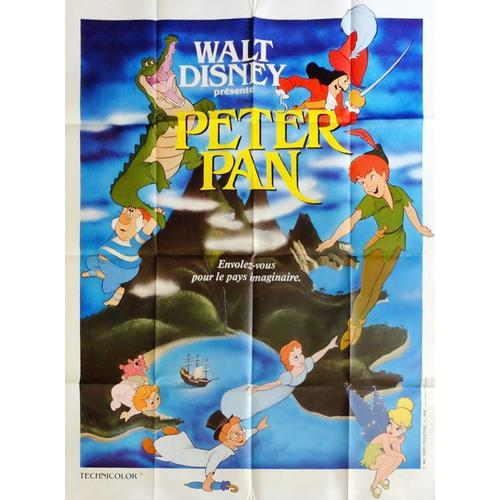 Peter Pan - Véritable Affiche De Cinéma Pliée - Format 120x160 Cm - De Clyde Geronimi, Hamilton Luske Avec Bobby Driscoll, Walt Disney - 1953 Ressortie 1974 #