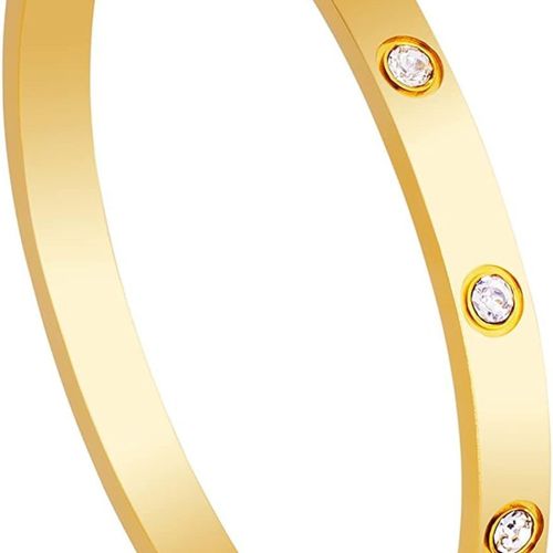 Bracelet Jonc Plaqué Or Avec Pierres De Zircone En Acier Inoxydable Avec Charnière Klb