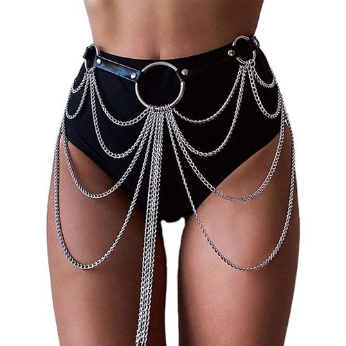 Harnais De Chaîne De Taille De Ventre En Couches Punk, Chaînes De Corps En Cuir Noir, Boîte De Nuit Klb