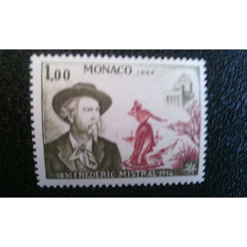 Timbre Monaco ( Yt 660 ) 1964 Frédéric Mistral (830-1914), Poète, Prix Nobel 1904