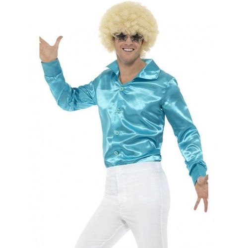 Chemise Satinée Turquoise Homme Large