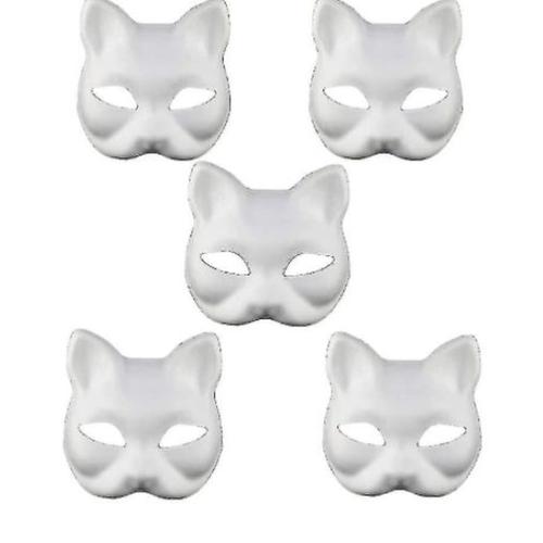 Pièces Bricolage Papier Blanc Masque Renard Chat Visage Pulpe Blanc Masque Peint À La Main Klb