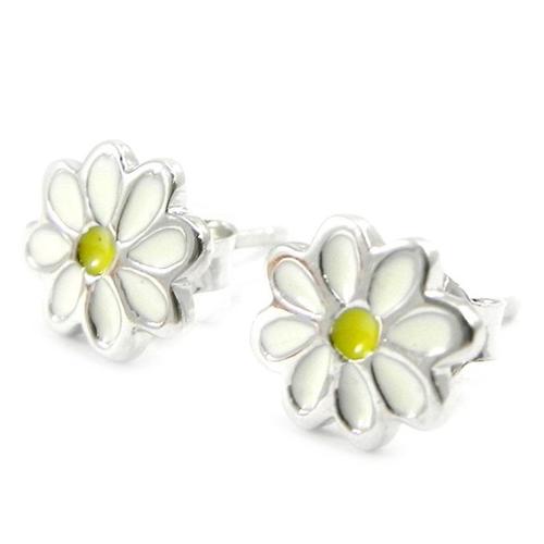 Boucles Argent "Marguerites" Blanc Jaune