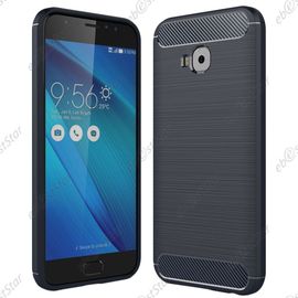 Ebeststar ® Pour Asus Zenfone 4 Selfie Pro Zd552kl - Coque Motif Fibre Carbone Luxe 2 Barres Horizontales Etui Housse Silicone Gel Coussins D'air, Couleur Bleu Foncé
