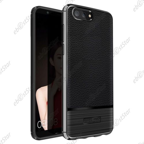 Ebeststar ® Pour Huawei Honor View 10 - Coque Motif Cuir Luxe Etui Housse Flexible Silicone Gel Coussins D'air, Couleur Noir [Dimensions Precises De Votre Appareil : 157 X 75 X 7 Mm]