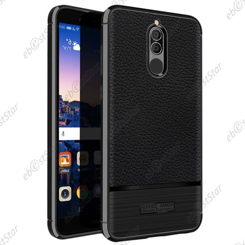 Ebeststar ® Pour Huawei Mate 10 Lite (2017) - Coque Motif Cuir Luxe Etui Housse Flexible Silicone Gel Coussins D'air, Couleur Noir [Dimensions Precises De Votre Appareil : 156.2 X 75.2 X 7.5 Mm]