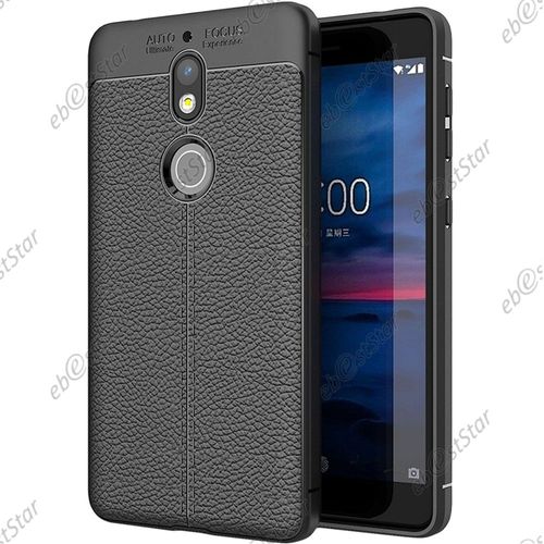 Ebeststar ® Pour Nokia Nokia 7 - Coque Motif Cuir Luxe Etui Housse Flexible Silicone Gel Coussins D'air, Couleur Noir [Dimensions Precises De Votre Appareil : 141.2 X 71.5 X 7.9 Mm, Écran 5.2'']