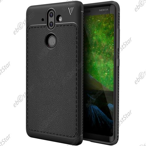 Ebeststar ® Pour Nokia Nokia 9 - Coque Motif Cuir Luxe Etui Housse Flexible Silicone Gel Coussins D'air, Couleur Noir [Dimensions Precises De Votre Appareil : , Écran 5.5'']