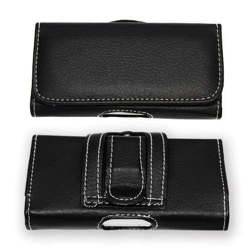 Nokia Lumia 510 Étui Pochette Accroche-Ceinture Façon Cuir Grainé Noir De Qualité Avec Clip + Passant, Fermeture Aimanté Et Surpiqures Apparentes By Ph26®