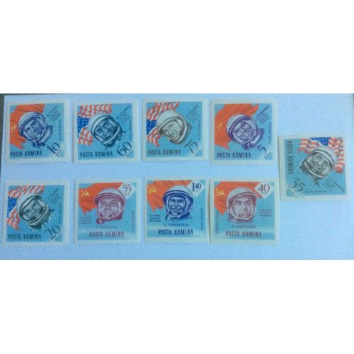9 Timbres Neufs : Roumanie (Série Astronautes, Cosmonautes)