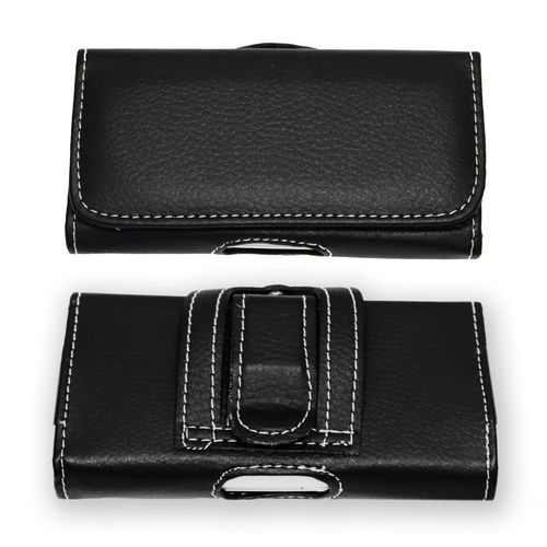 Samsung Galaxy Trend Étui Pochette Accroche-Ceinture Façon Cuir Grainé Noir De Qualité Avec Clip + Passant, Fermeture Aimanté Et Surpiqures Apparentes By Ph26®