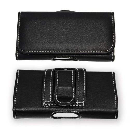 Sony Xperia V Étui Pochette Accroche-Ceinture Façon Cuir Grainé Noir De Qualité Avec Clip + Passant, Fermeture Aimanté Et Surpiqures Apparentes By Ph26®