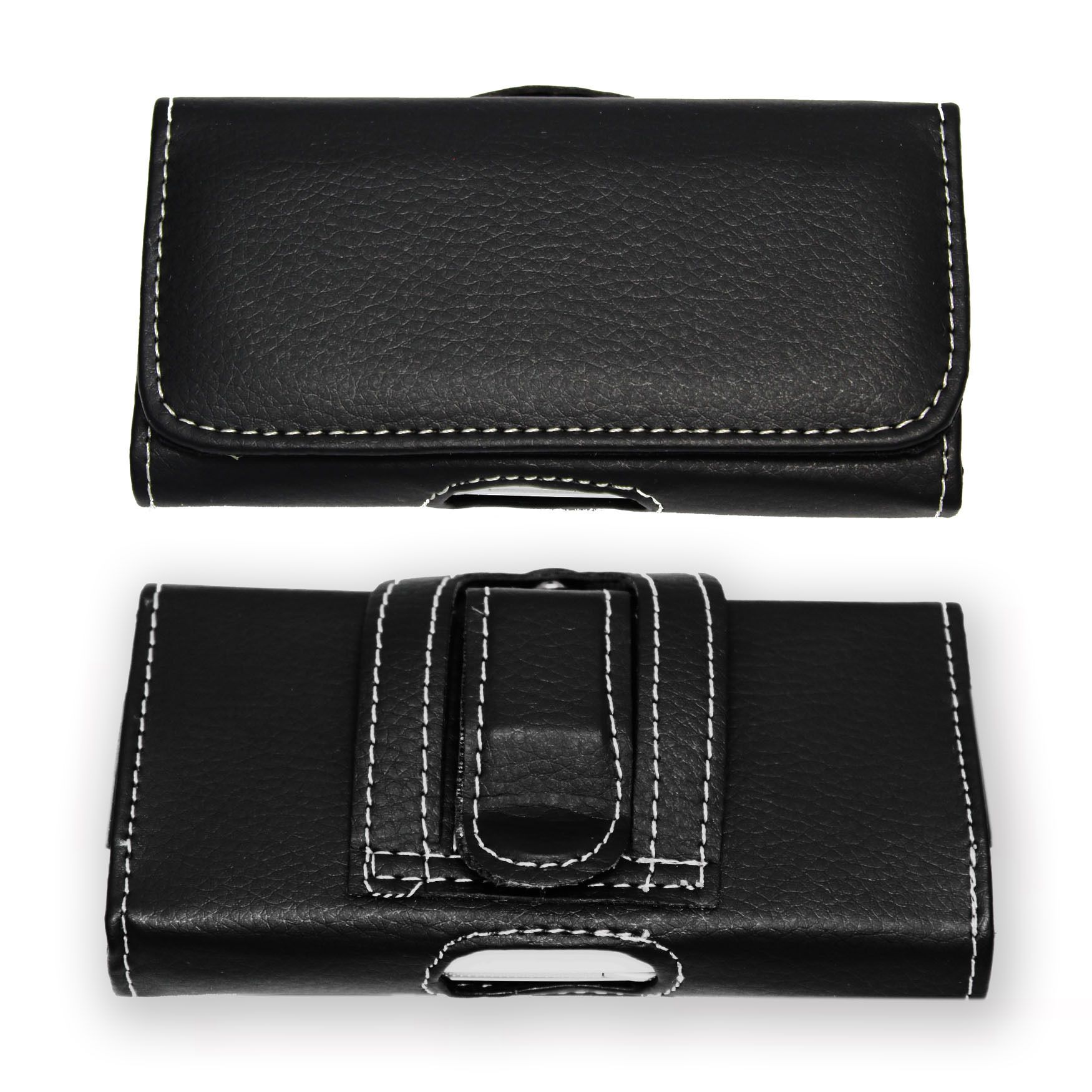 Samsung Galaxy S6 Étui Pochette Accroche-Ceinture Façon Cuir Grainé Noir De Qualité Avec Clip + Passant, Fermeture Aimanté Et Surpiqures Apparentes By Ph26®