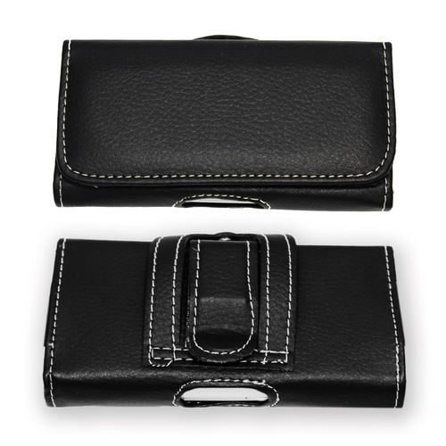 Huawei Mate 9 Étui Pochette Accroche-Ceinture Façon Cuir Grainé Noir De Qualité Avec Clip + Passant, Fermeture Aimanté Et Surpiqures Apparentes By Ph26®